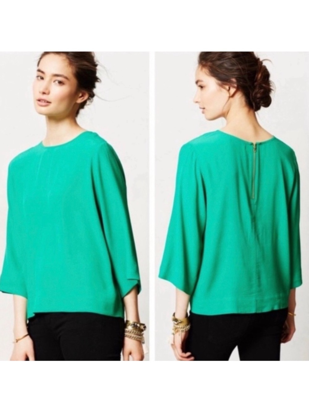 Anthropologie Sam & Lavi Evan Green Back Zip Loose Fit Leyden Blouse, size small